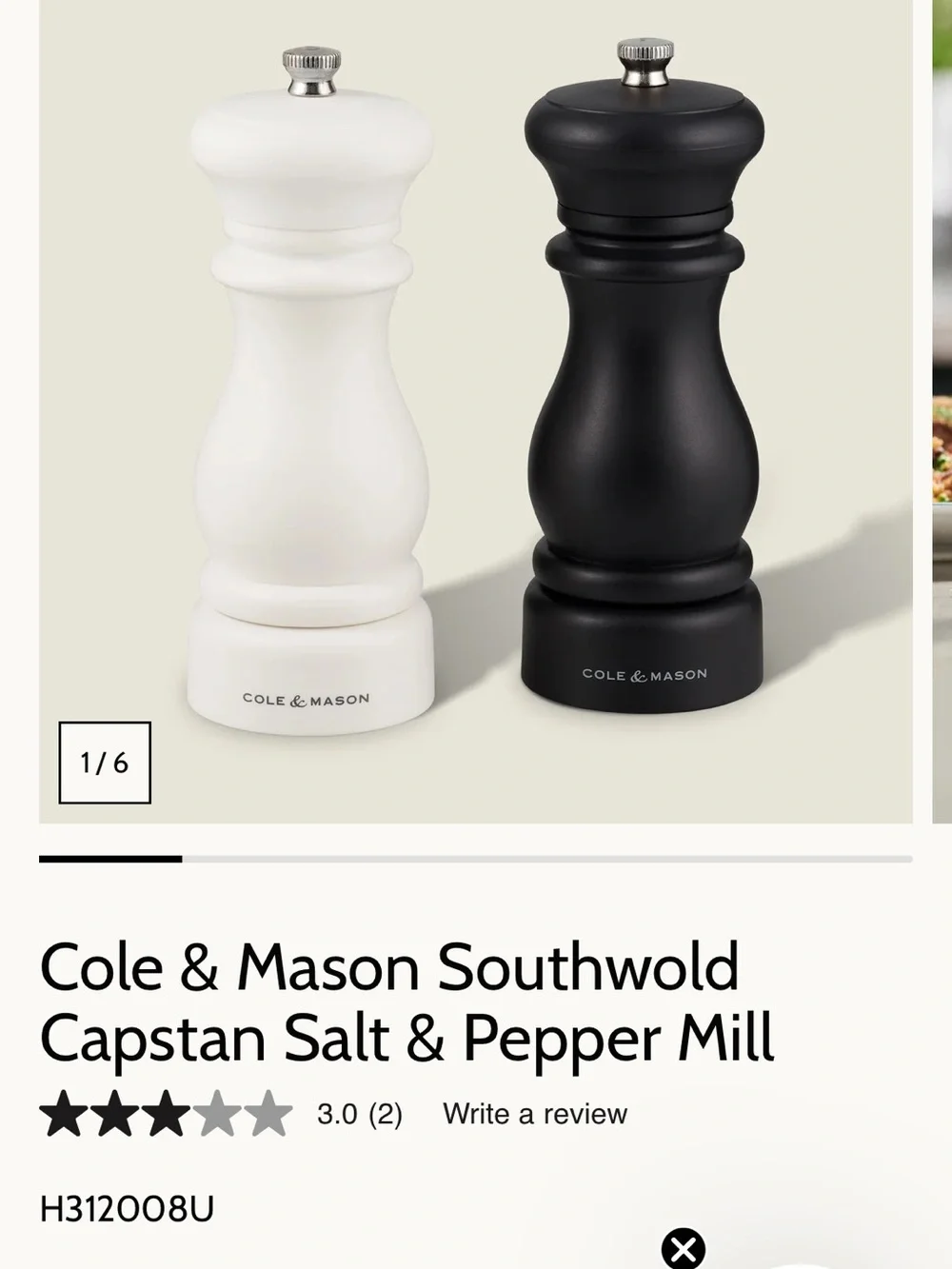Cole & Mason Southwold Capstan Salt & Pepper Mill - New in Box